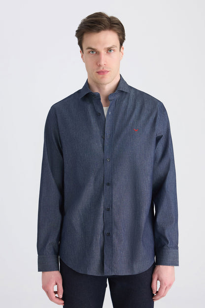 Ds Damat Comfort Indigo Düz Gömlek