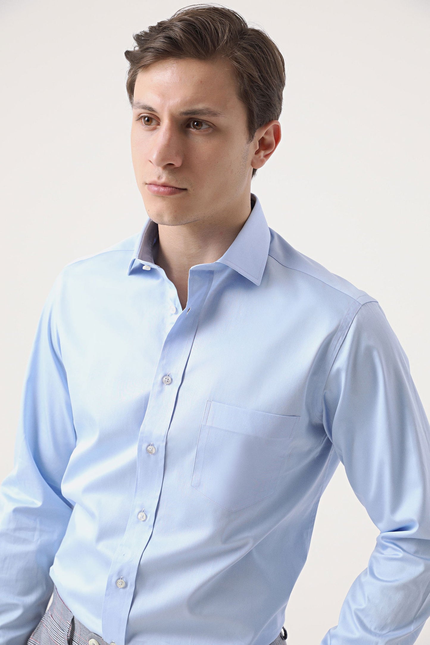 Ds Damat Regular Fit Mavi Düz Nano Care Gömlek