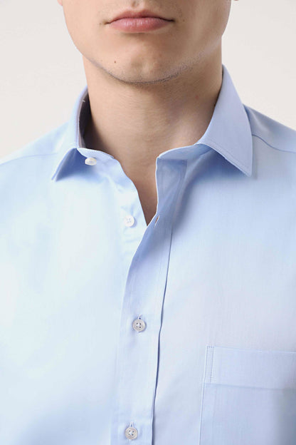 Ds Damat Regular Fit Mavi Düz Nano Care Gömlek