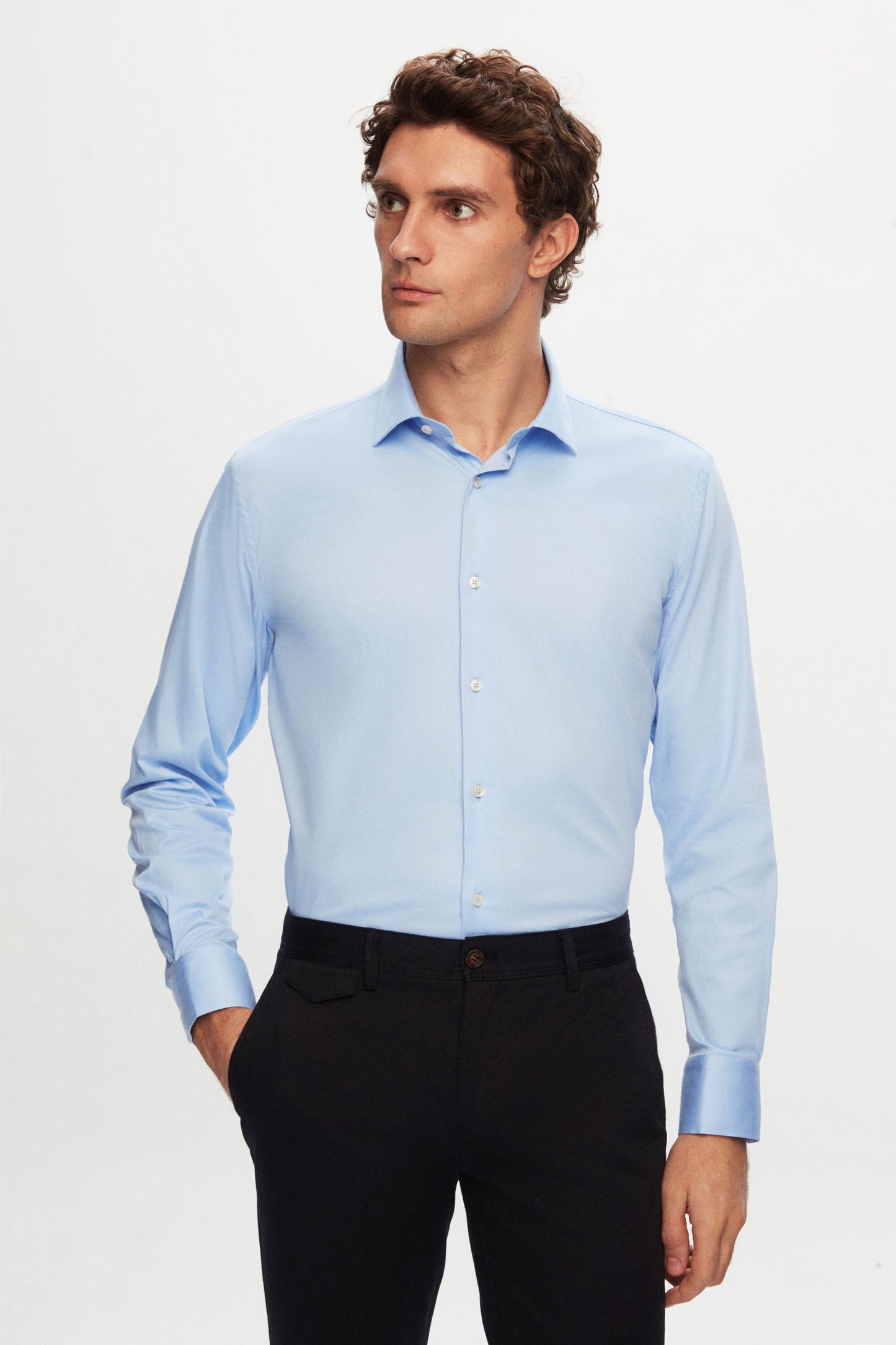 Ds Damat Slim Fit Mavi Düz Gömlek