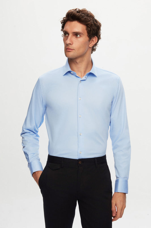Ds Damat Slim Fit Mavi Düz Gömlek
