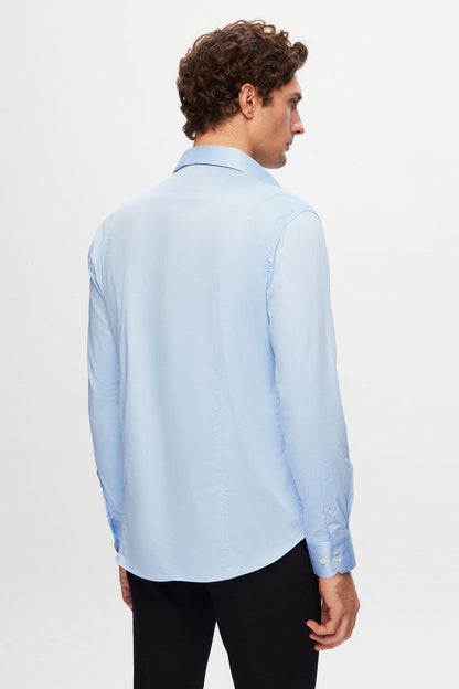 Ds Damat Slim Fit Mavi Düz Gömlek