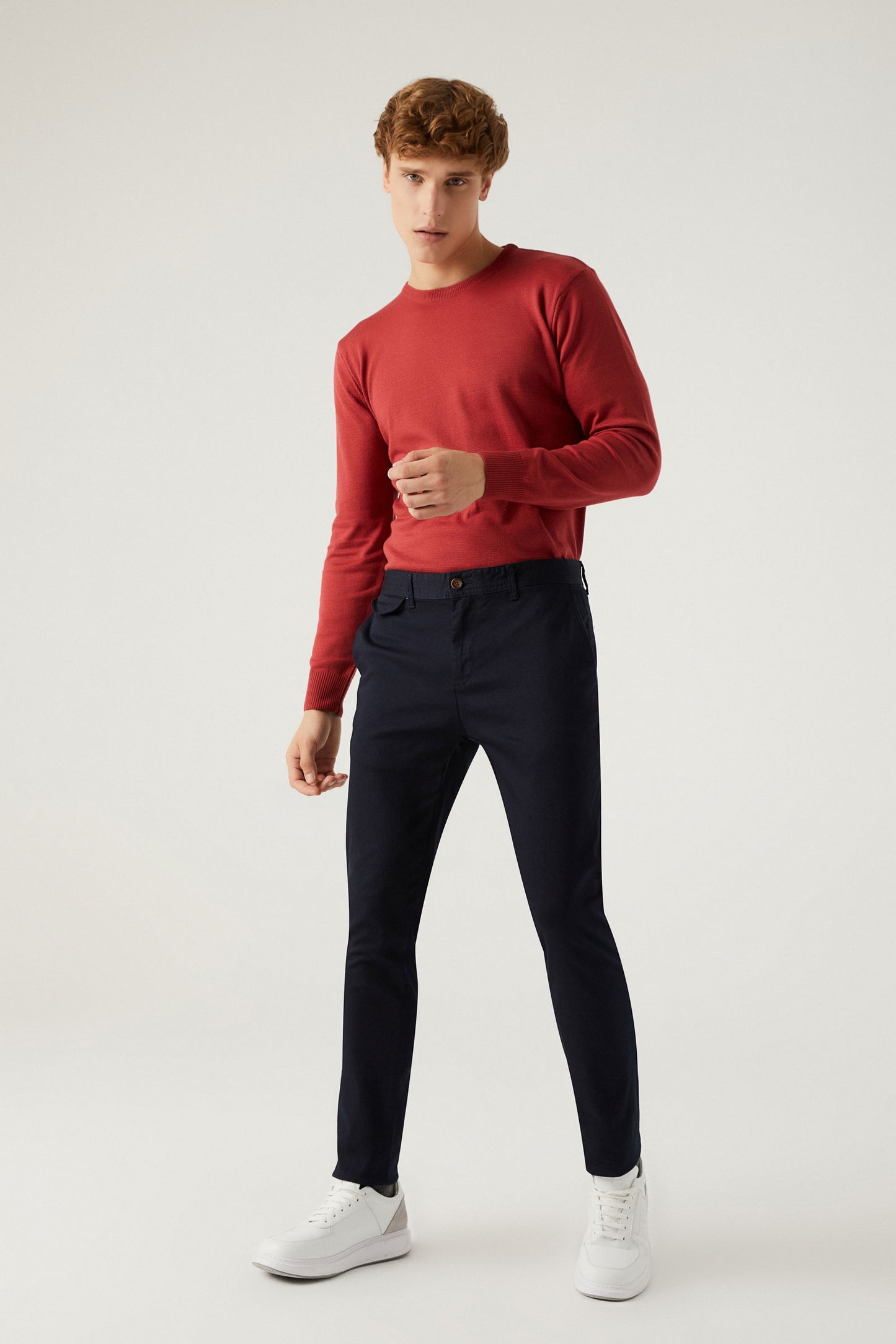 Twn Slim Fit Lacivert Armürlü Chino Pantolon