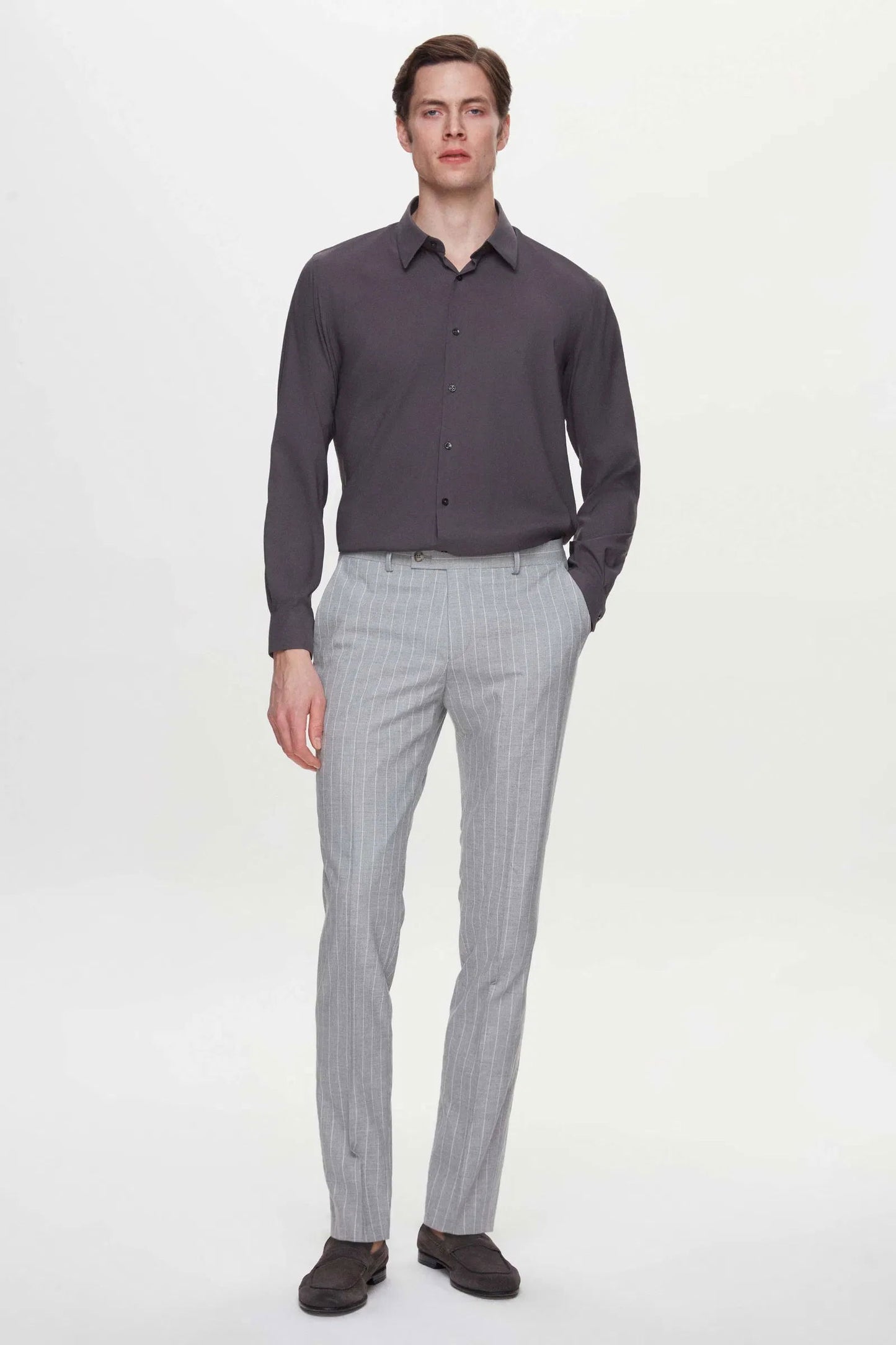 Twn Slim Fit Antrasit Düz Gömlek