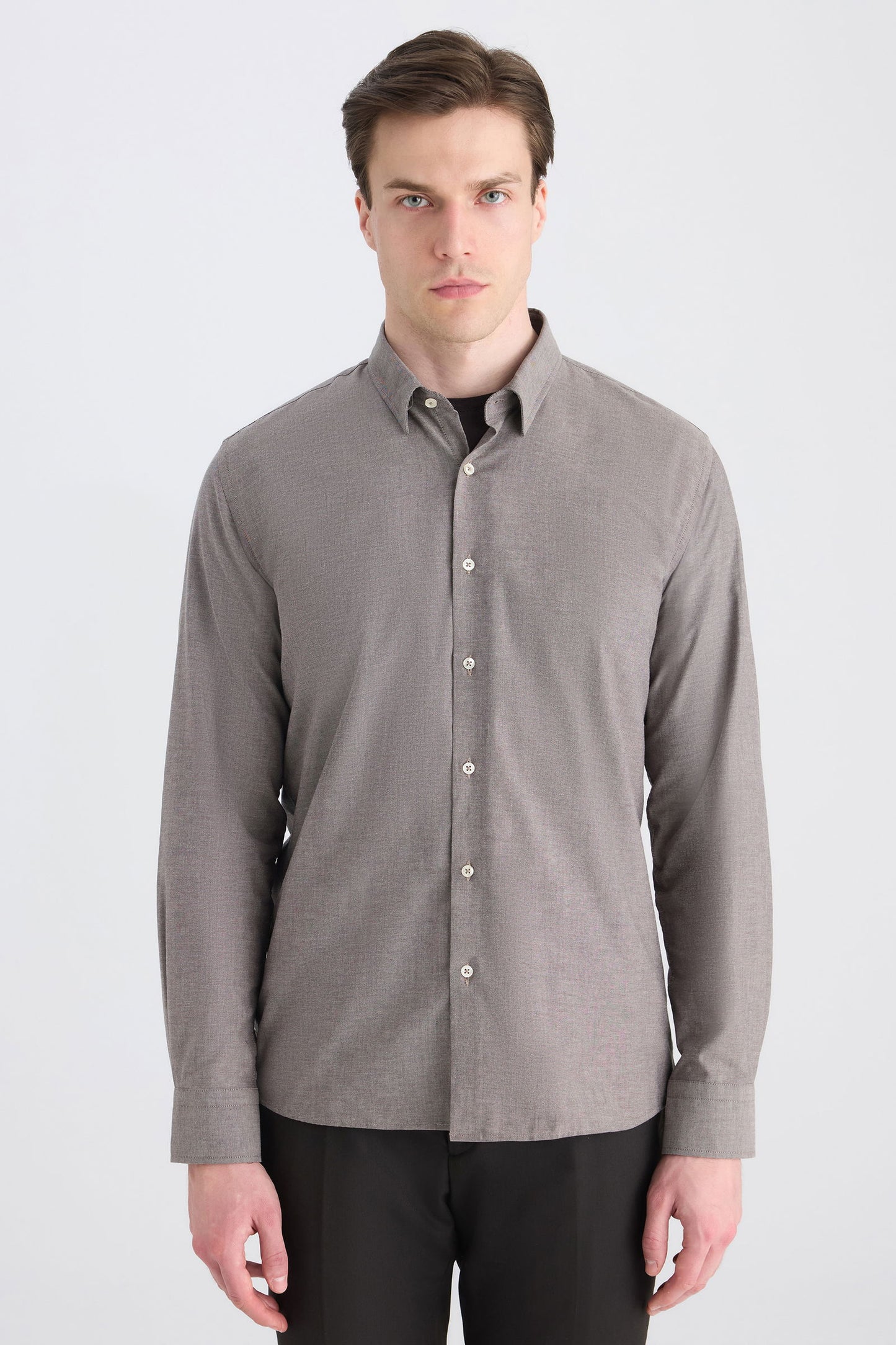 Twn Slim Fit Kahverengi Armürlü Gömlek