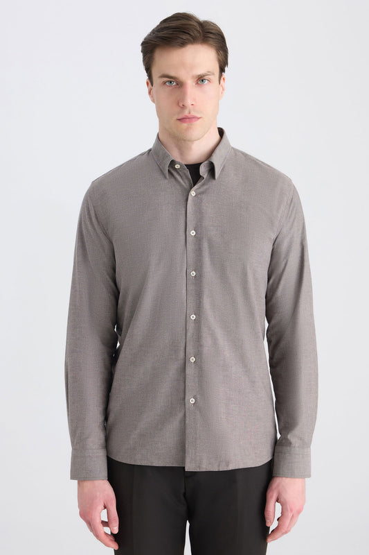 Twn Slim Fit Kahverengi Armürlü Gömlek
