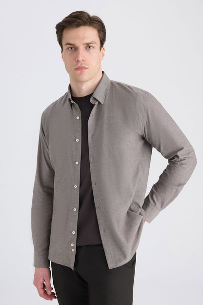 Twn Slim Fit Kahverengi Armürlü Gömlek