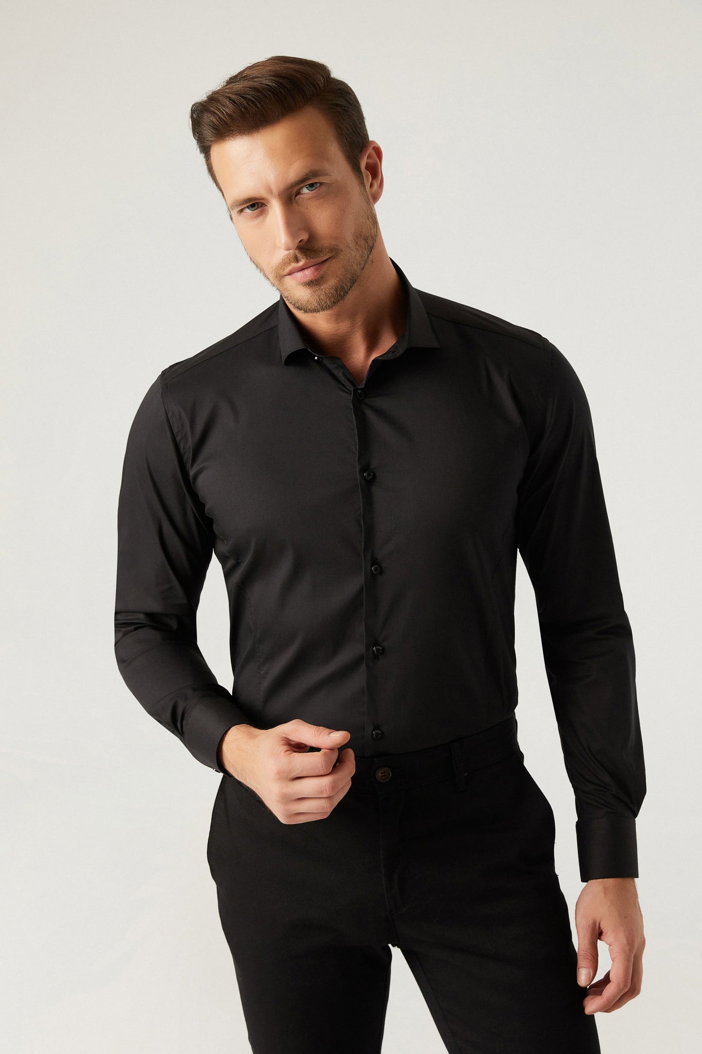 Twn Slim Fit Siyah Düz Gömlek