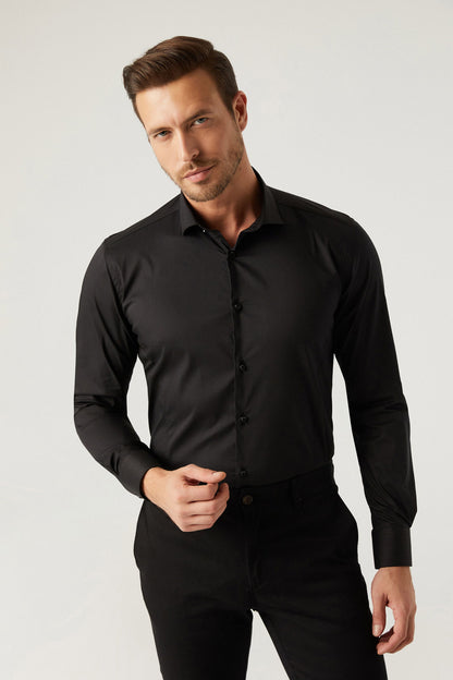 Twn Slim Fit Siyah Düz Gömlek