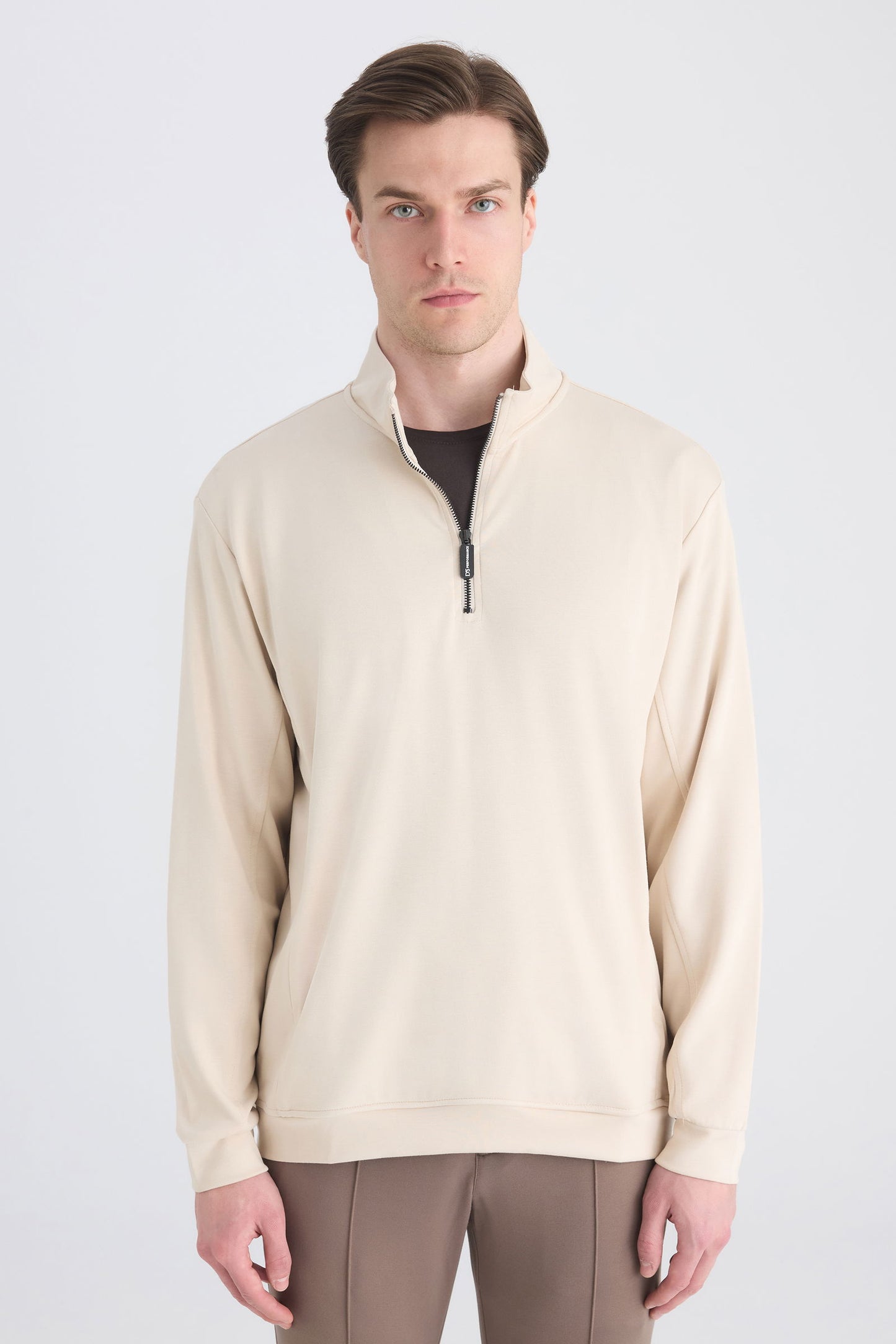 Ds Damat Regular Fit Bej Düz Sweatshirt