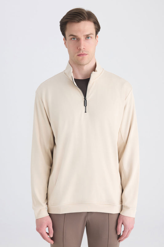 Ds Damat Regular Fit Bej Düz Sweatshirt