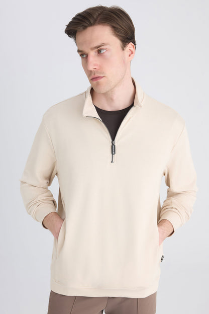 Ds Damat Regular Fit Bej Düz Sweatshirt