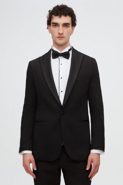 Ds Damat Slim Fit Siyah Armürlü Damatlık & Smokin Takim Elbise