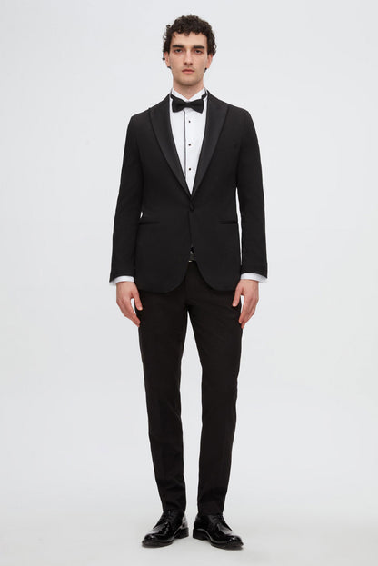 Ds Damat Slim Fit Siyah Armürlü Damatlık & Smokin Takim Elbise
