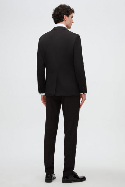 Ds Damat Slim Fit Siyah Armürlü Damatlık & Smokin Takim Elbise