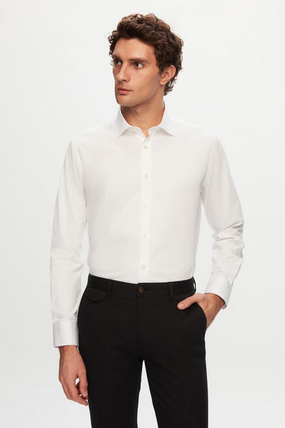 Ds Damat Regular Fit Beyaz Düz Gömlek