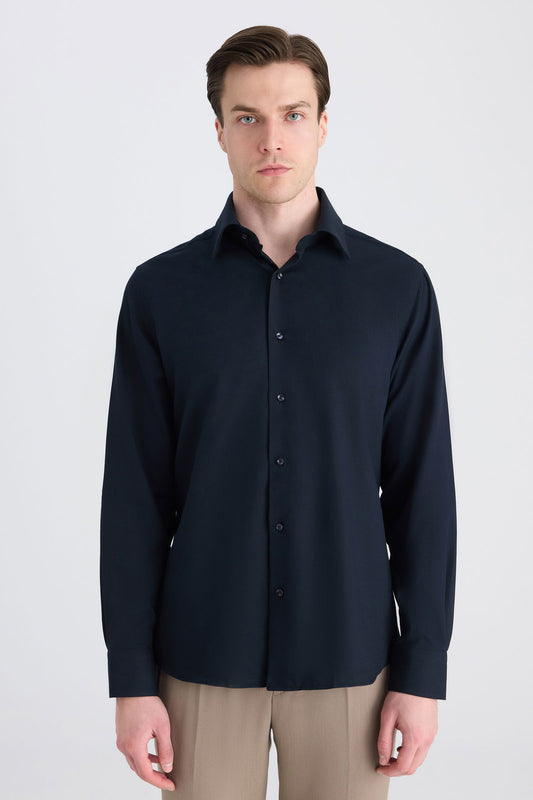 Ds Damat Regular Fit Lacivert Armürlü Gömlek