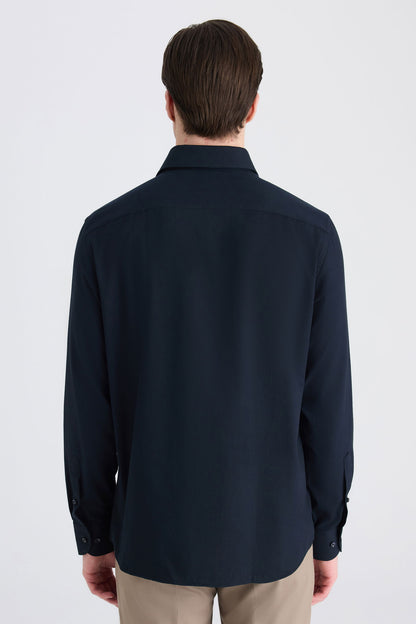 Ds Damat Regular Fit Lacivert Armürlü Gömlek