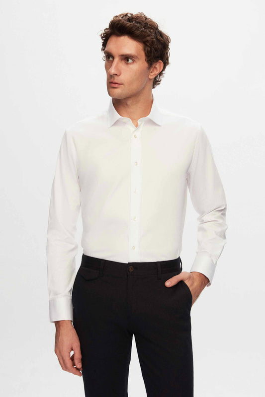 Ds Damat Regular Fit Beyaz Düz Nano Care Gömlek