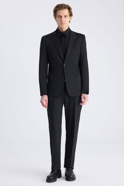 Ds Damat Slim Fit Siyah Baskılı Takim Elbise
