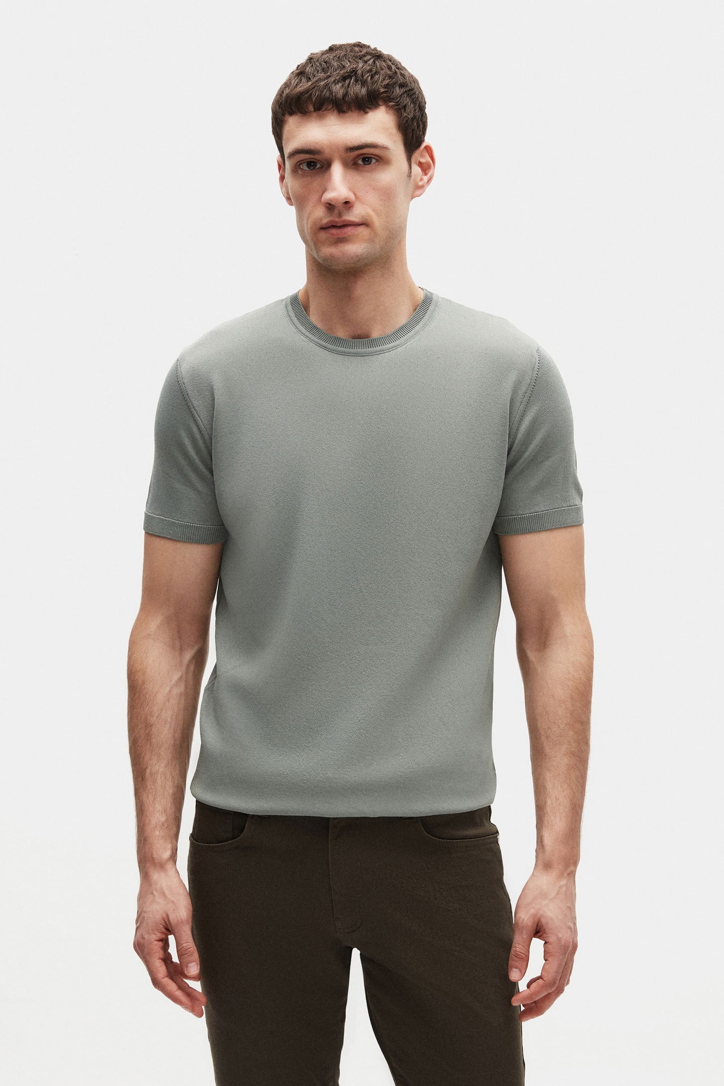 Twn Slim Fit Koyu Yosun Yazlık Rayon Triko T-shirt