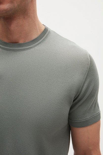 Twn Slim Fit Koyu Yosun Yazlık Rayon Triko T-shirt