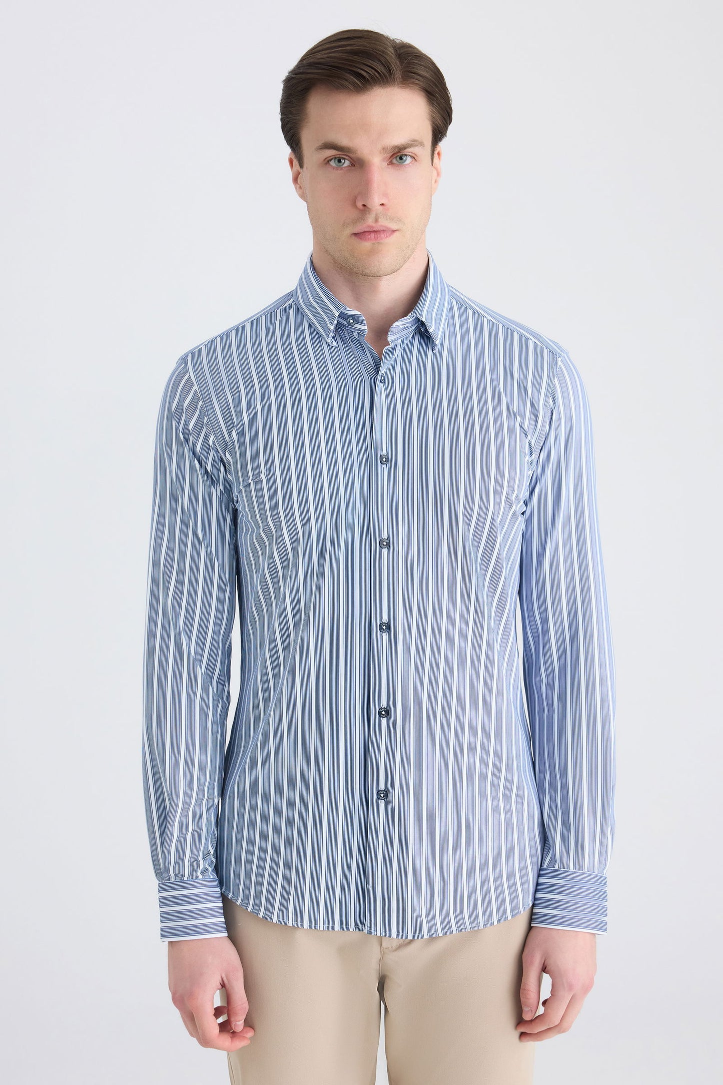 Twn Slim Fit Lacivert Çizgi Baskılı Gömlek