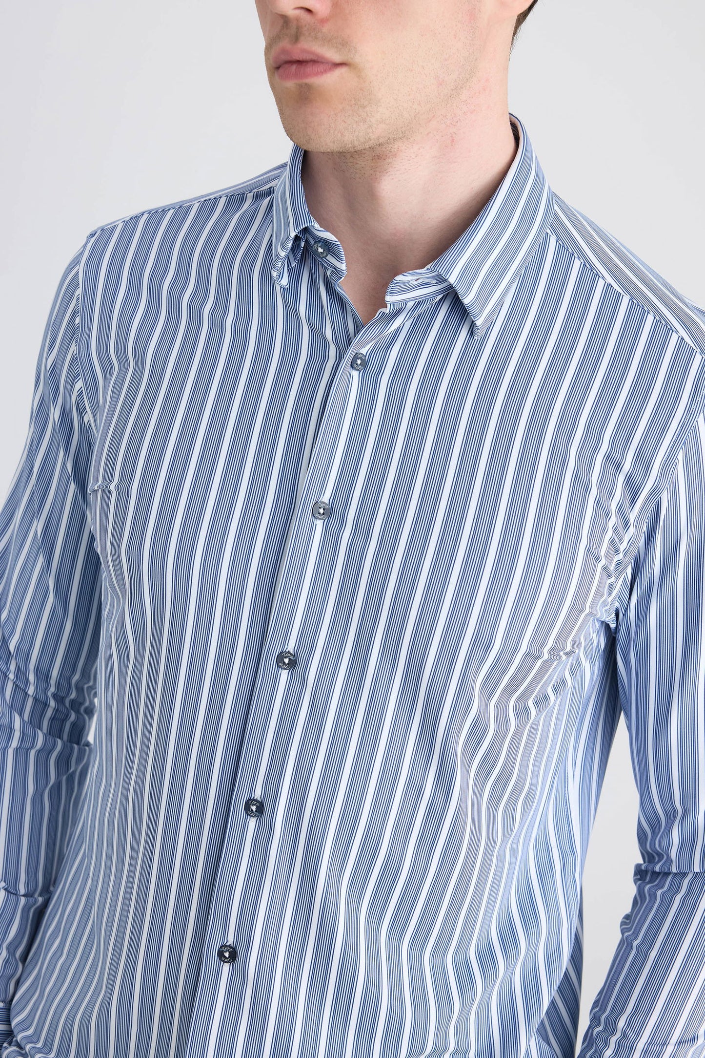 Twn Slim Fit Lacivert Çizgi Baskılı Gömlek