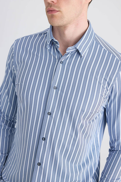 Twn Slim Fit Lacivert Çizgi Baskılı Gömlek