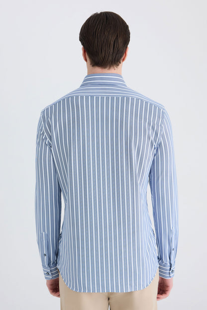 Twn Slim Fit Lacivert Çizgi Baskılı Gömlek
