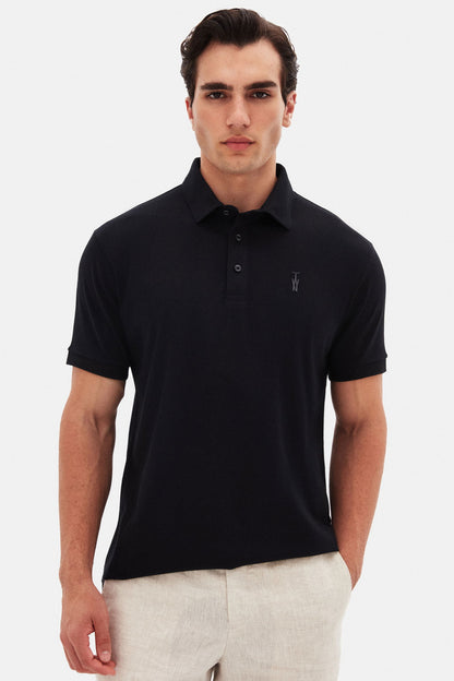 Twn Slim Fit Siyah Pike Dokulu Polo Tişört