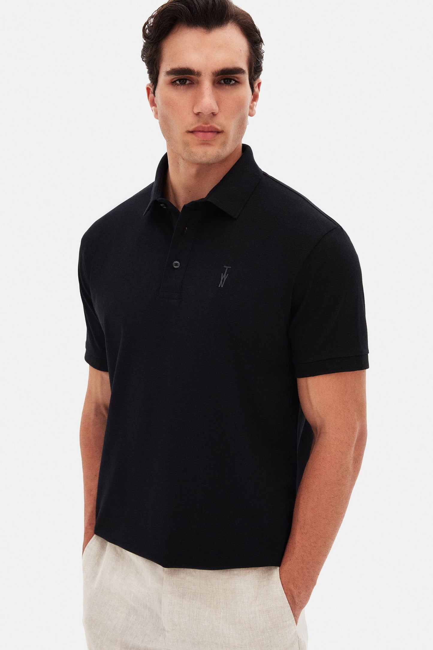 Twn Slim Fit Siyah Pike Dokulu Polo Tişört