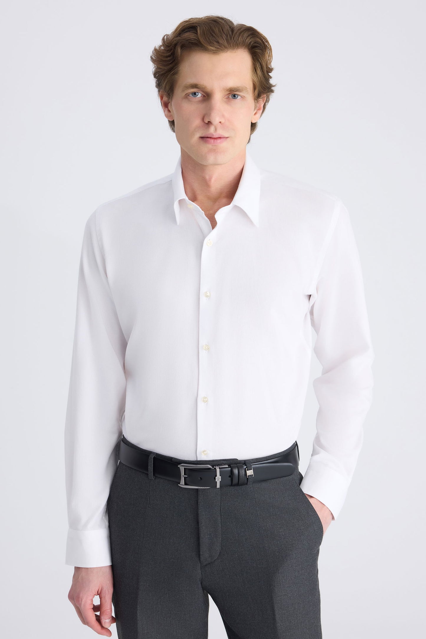 Twn Slim Fit Beyaz Armürlü Gömlek