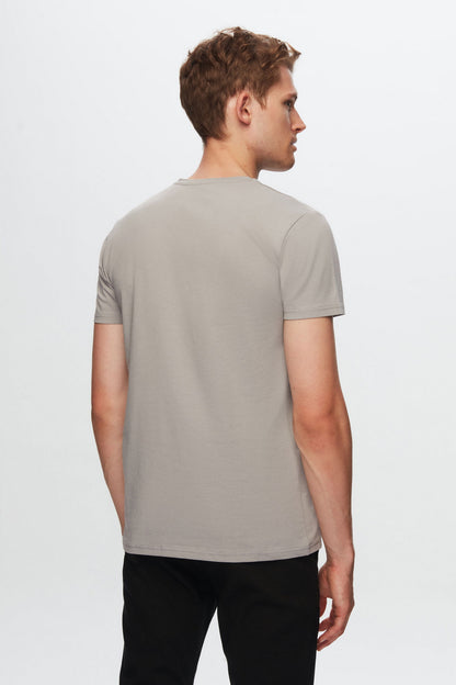 Twn Slim Fit Gri Düz Kabartma Baskılı T-shirt