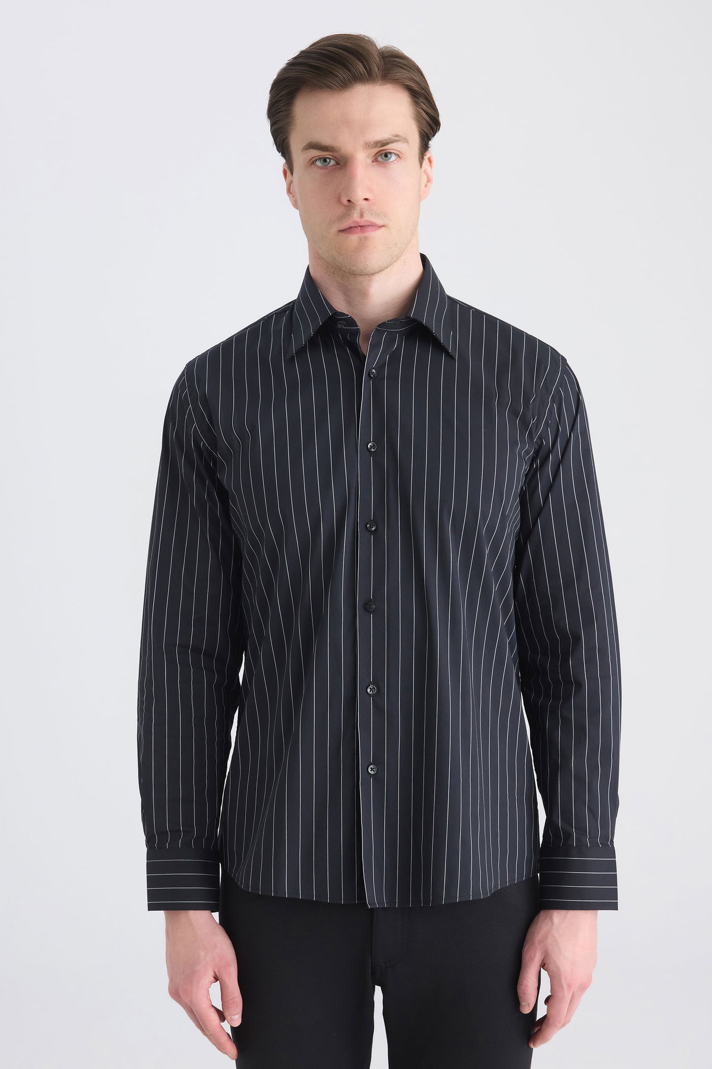 Ds Damat Slim Fit Siyah Armürlü Gömlek