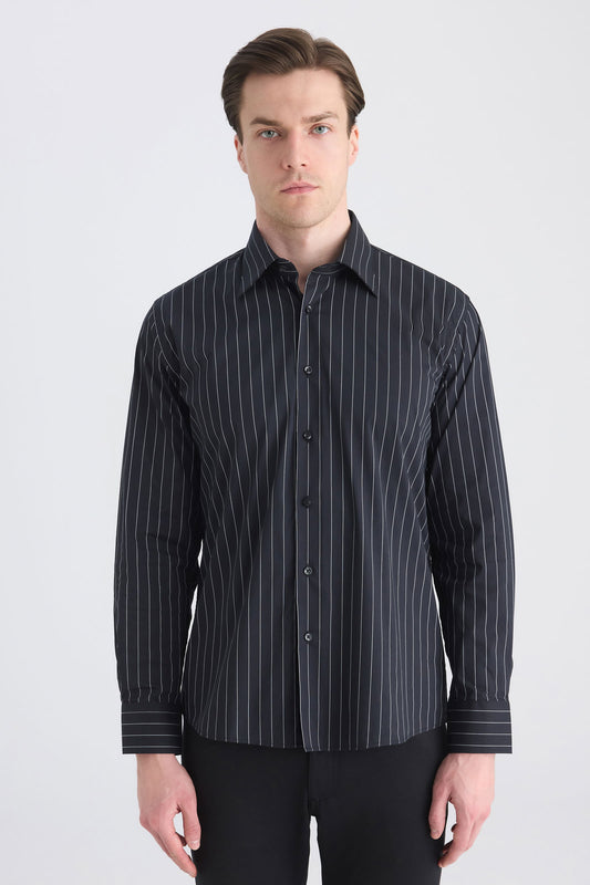 Ds Damat Slim Fit Siyah Armürlü Gömlek