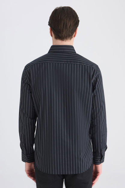 Ds Damat Slim Fit Siyah Armürlü Gömlek