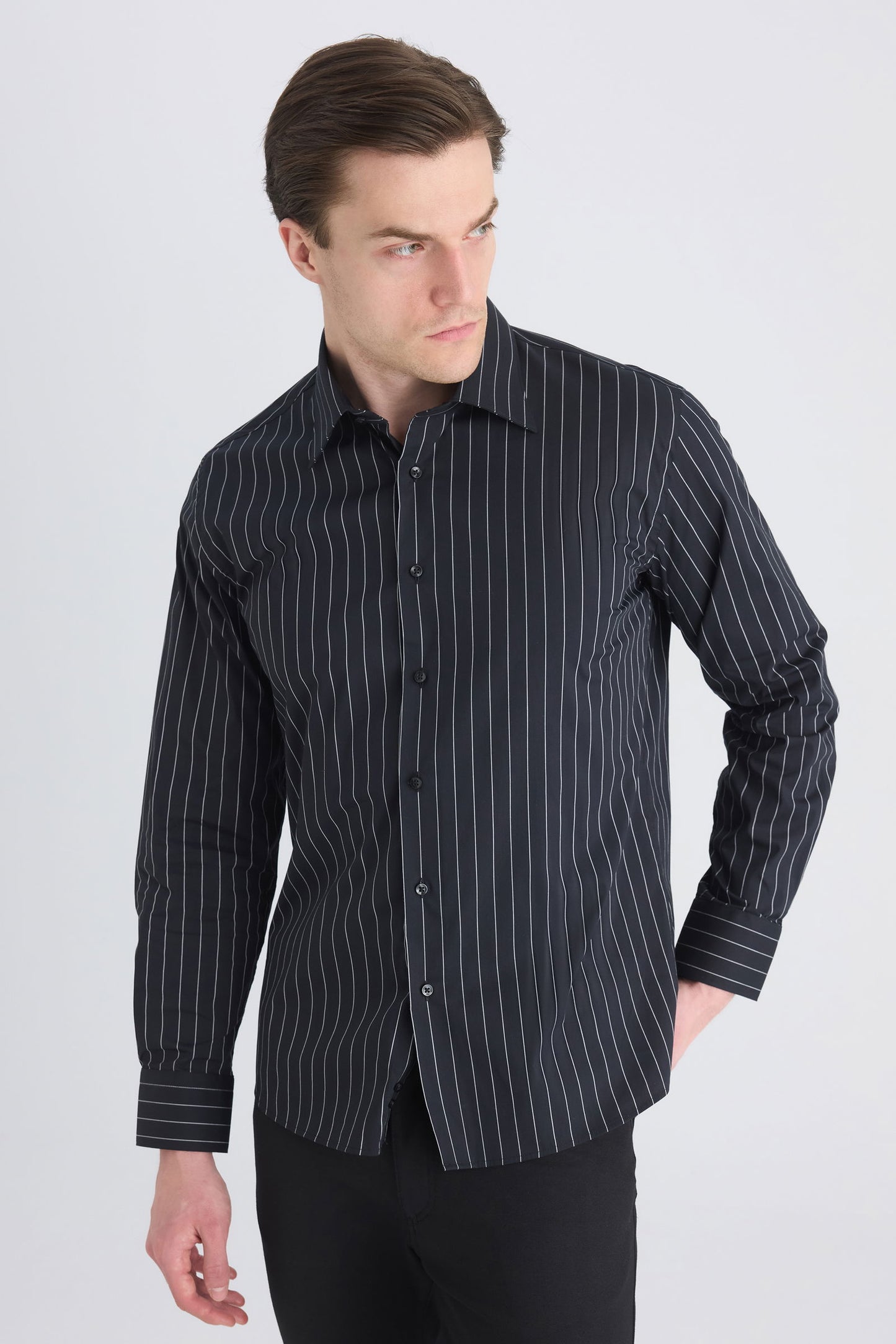 Ds Damat Slim Fit Siyah Armürlü Gömlek