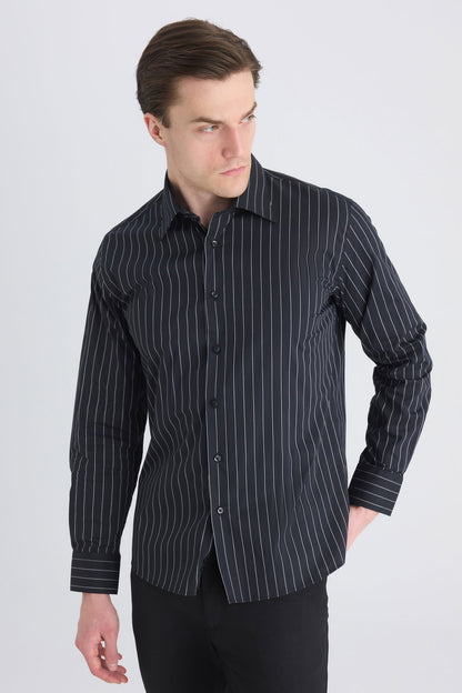 Ds Damat Slim Fit Siyah Armürlü Gömlek