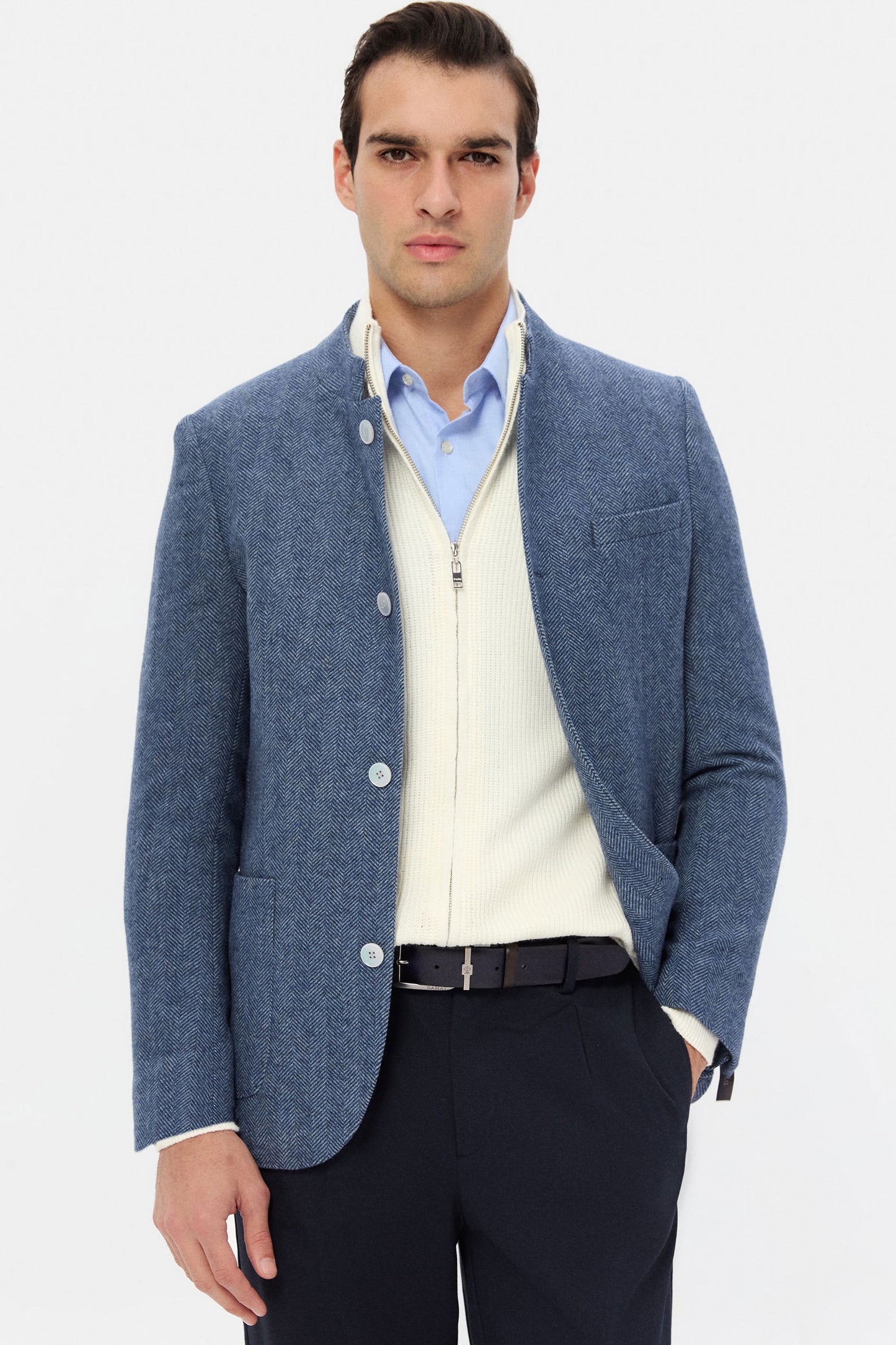 Twn Slim Fit Indigo Armürlü Kumaş Ceket