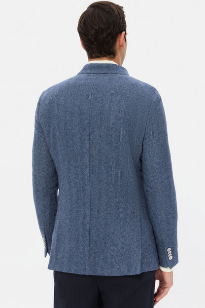 Twn Slim Fit Indigo Armürlü Kumaş Ceket