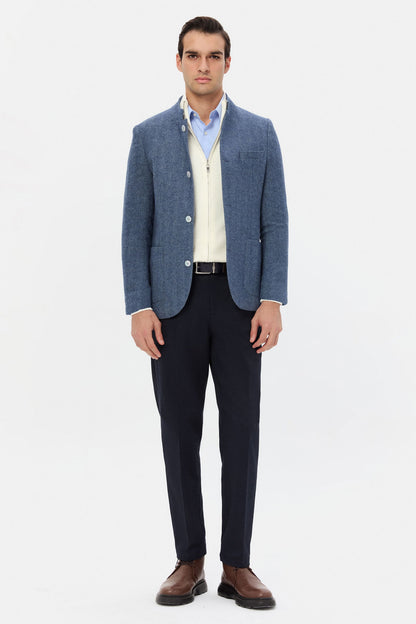 Twn Slim Fit Indigo Armürlü Kumaş Ceket