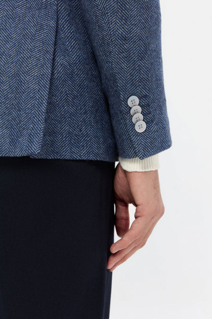 Twn Slim Fit Indigo Armürlü Kumaş Ceket