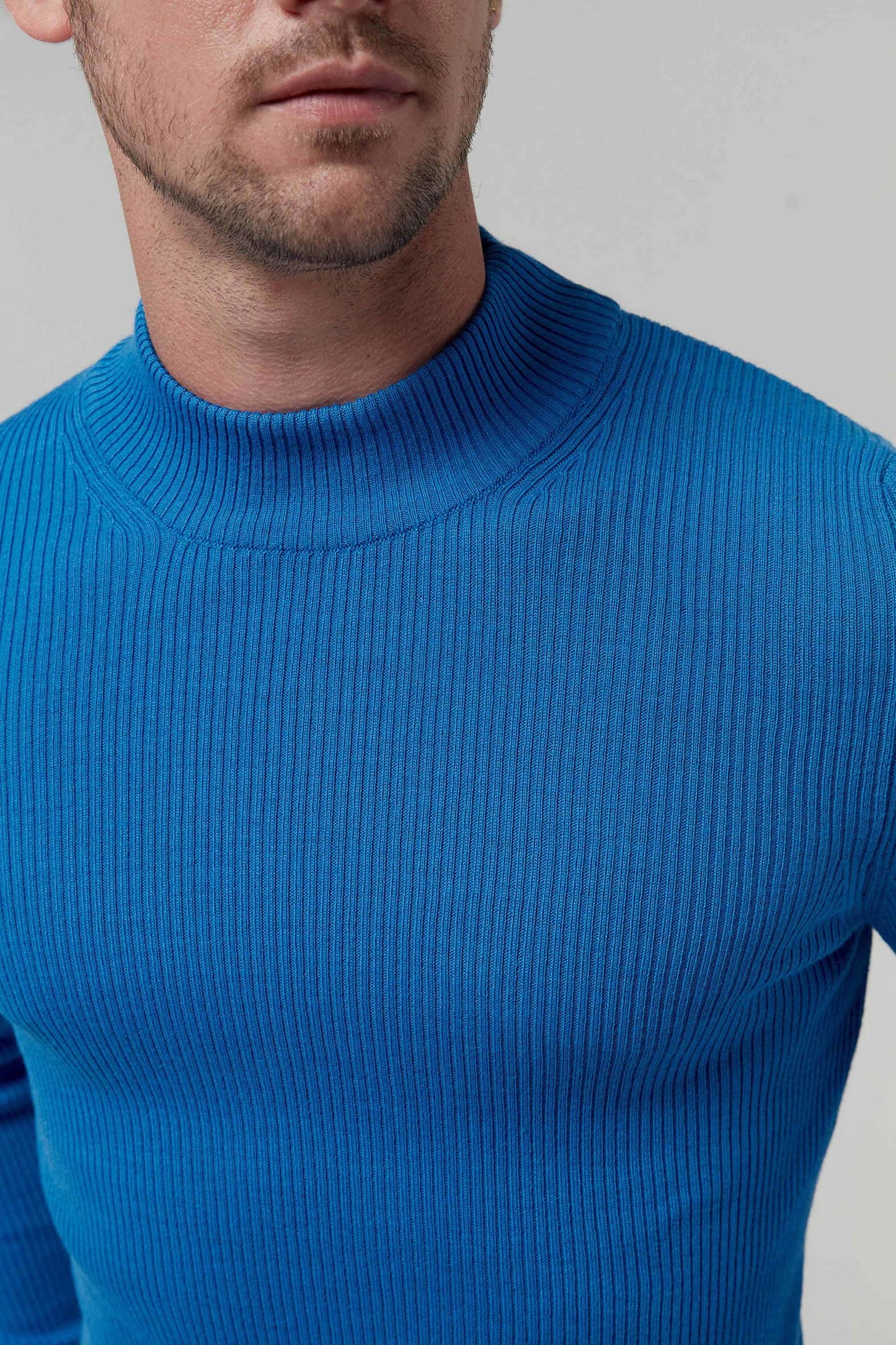 Twn Slim Fit Saks Mavi Rib Örgü Kazak