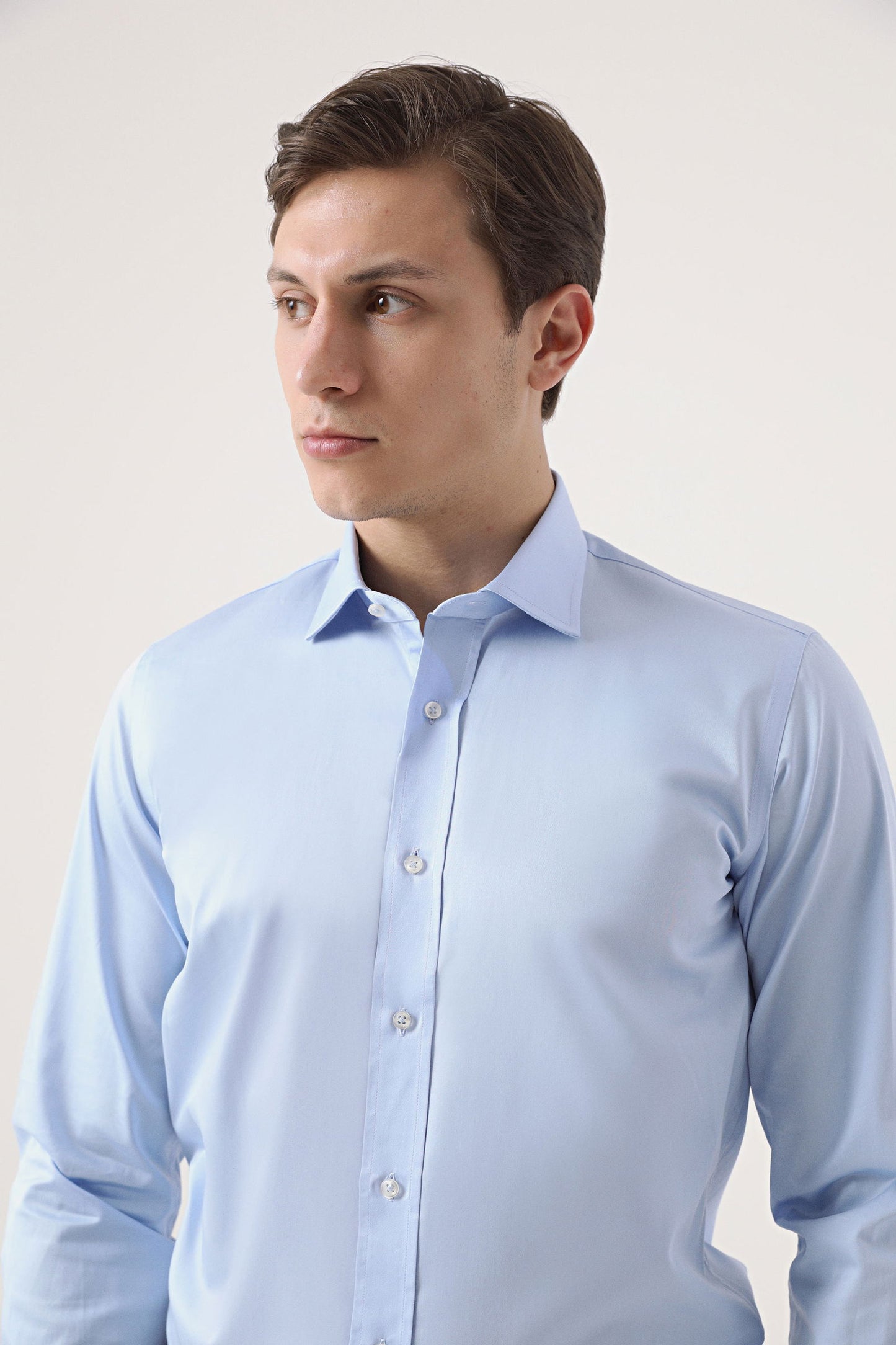 Ds Damat Slim Fit Mavi Düz Nano Care Gömlek