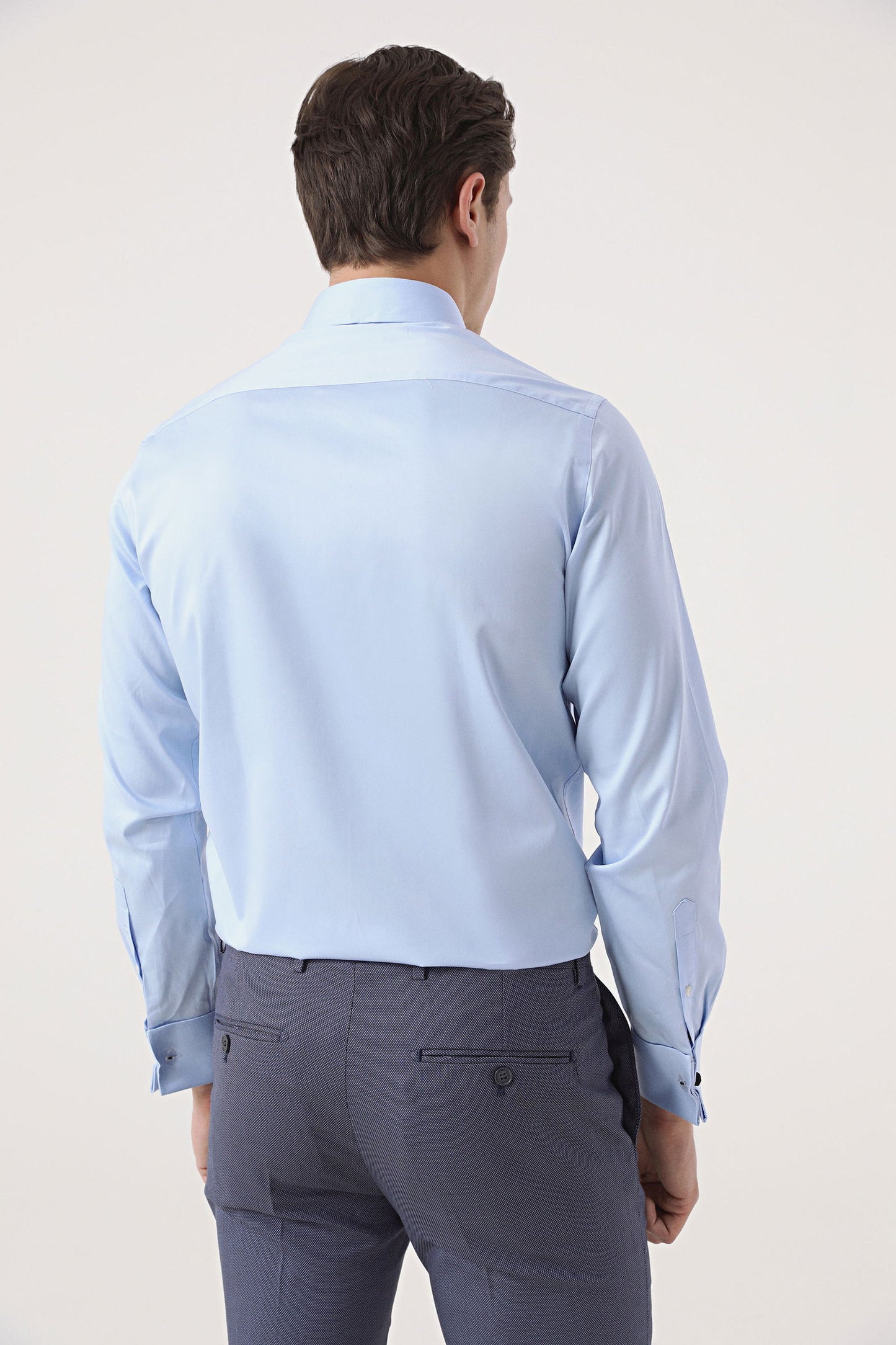 Ds Damat Slim Fit Mavi Düz Nano Care Gömlek