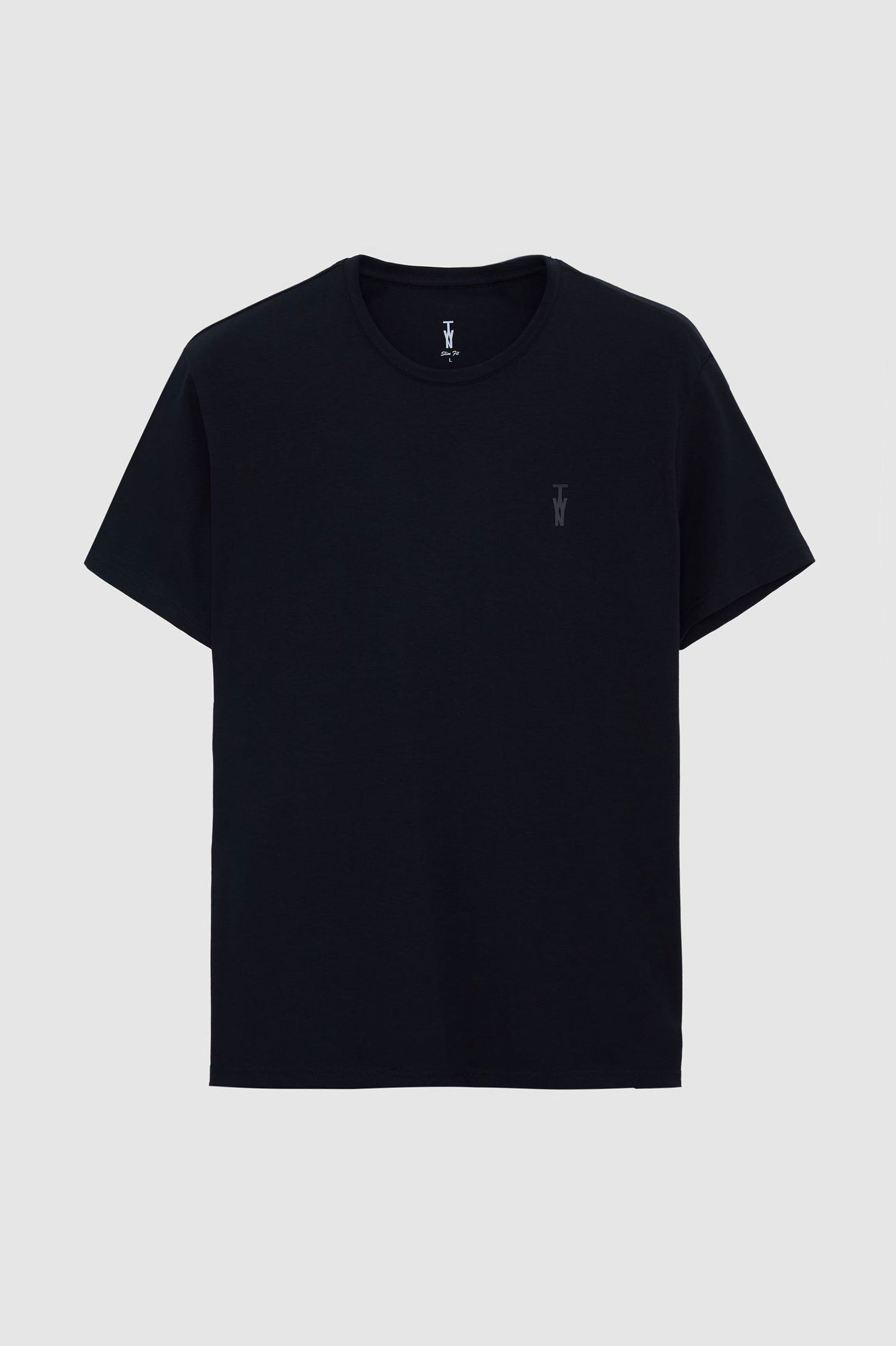 Twn Slim Fit Siyah Düz Kabartma Baskılı T-shirt