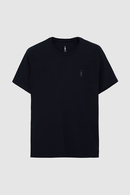 Twn Slim Fit Siyah Düz Kabartma Baskılı T-shirt