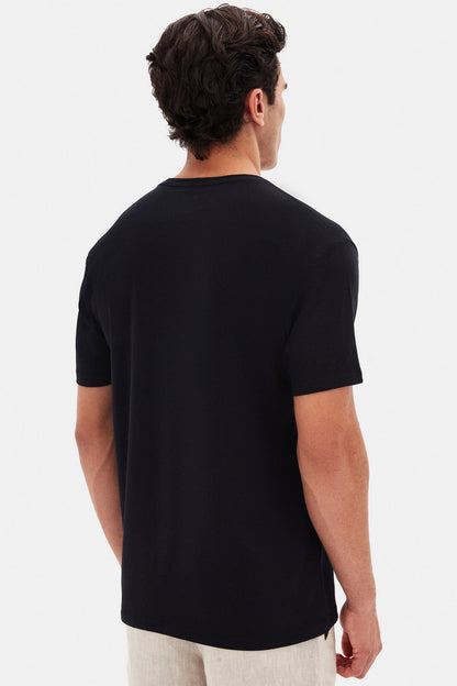 Twn Slim Fit Siyah Düz Kabartma Baskılı T-shirt