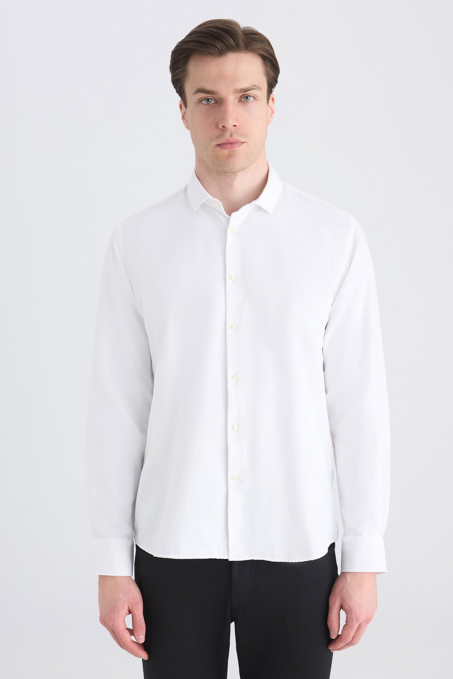 Twn Slim Fit Beyaz Armürlü Gömlek